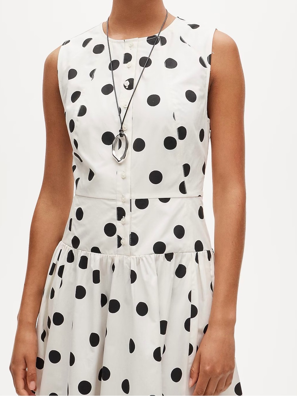 NWT J.Crew Button-front Dress in Dot-print Cotton Poplin - Ivory & Black - Picture 3 of 7